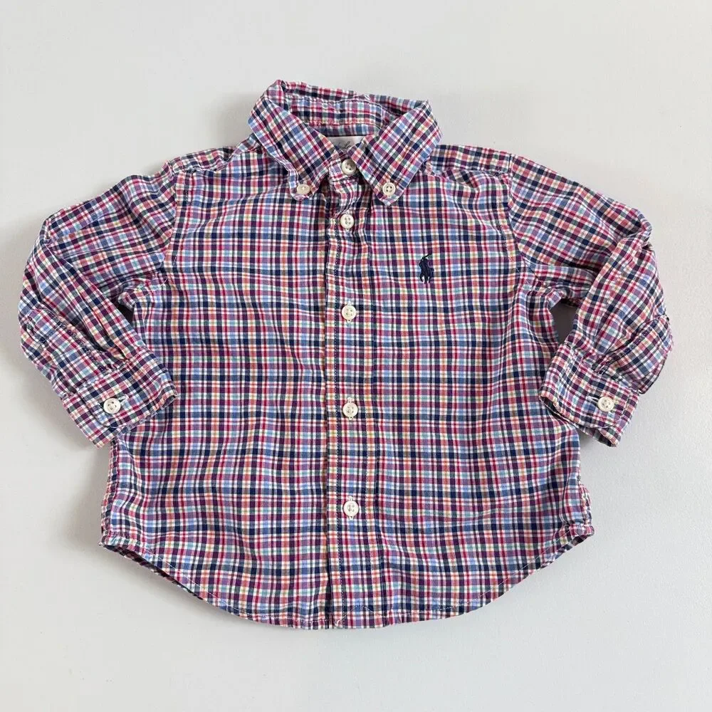 Ralph Lauren Baby Boys Plaid Long Sleeve Button Down Shirt Size 9 Months